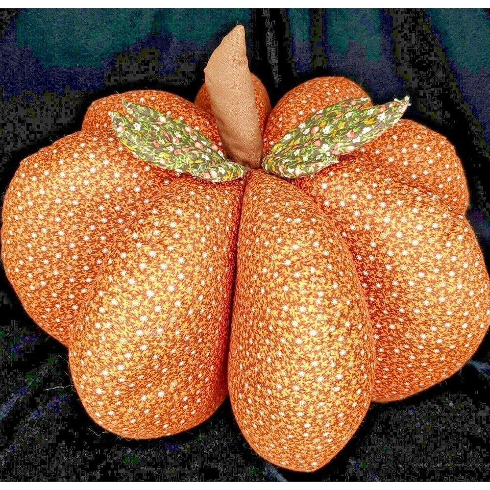 Stuffed Pumpkin Cinderella Style Homemade Floral Fabric Fall Halloween Vintage